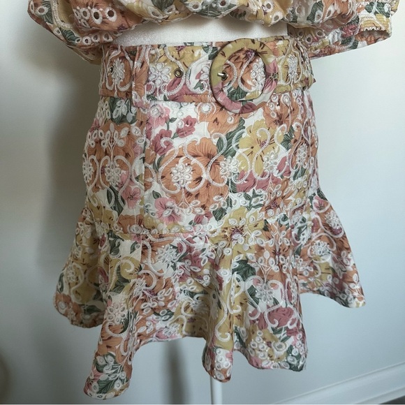 En Saison Floral Eyelet Ruffle Hem Belted Skirt Size M - Picture 5 of 6